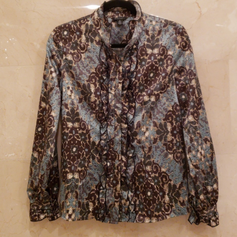 Women's Brand New Brown and Green Ruffle Blouse